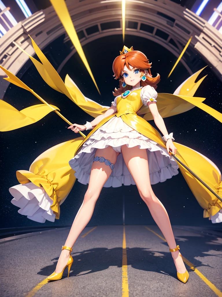 high heels cross straps knee high shoes, princess daisy, full body