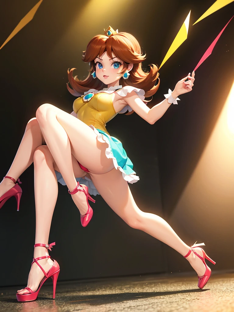 high heels cross straps knee high shoes, princess daisy, full body
