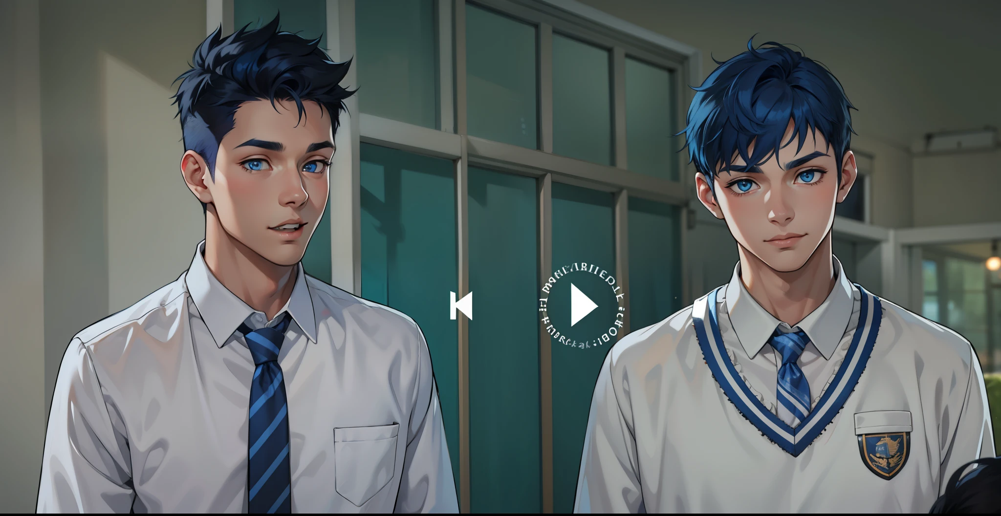 two cute boys with blue hair and the other with black hair and blue eyes