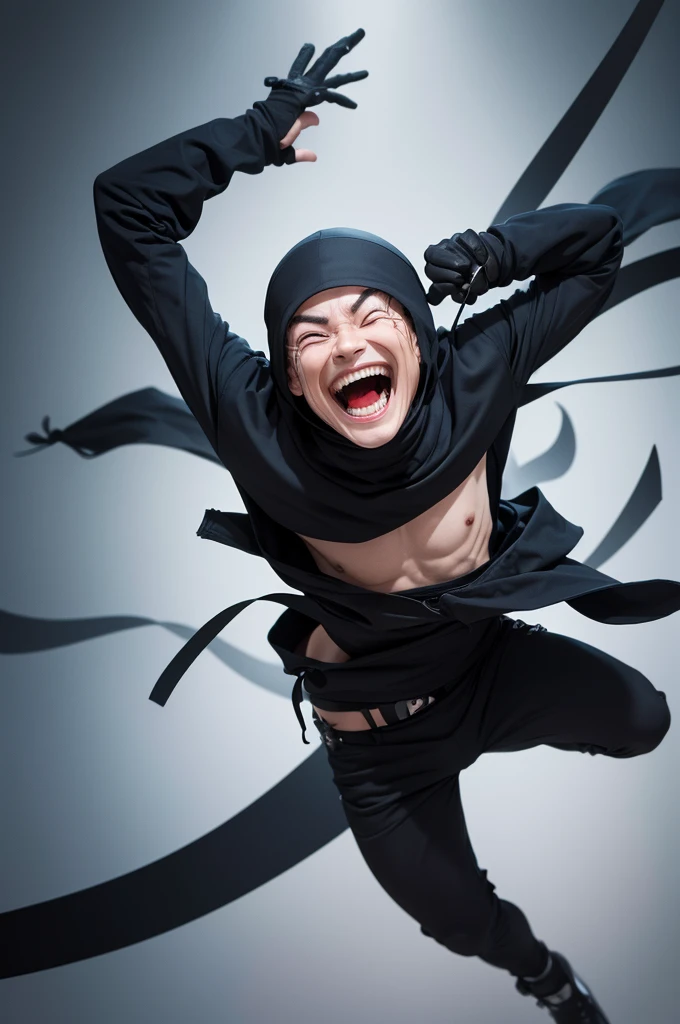 A ninja laughing like a psychopath