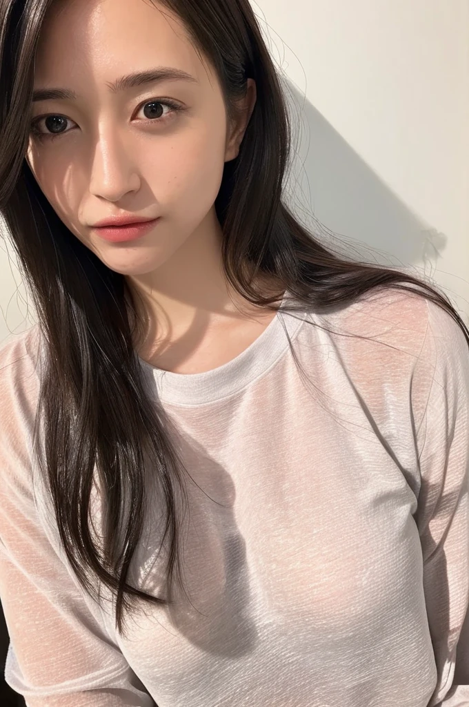 Dressed, (photo Realistic:1.4), (hyper Realistic:1.4), (Realistic:1.3),
(Smoother lighting:1.05), (Improving the lighting quality of movies:0.9), 32k,
One girl,20 year old girl, Realistic lighting, Backlight, Light on the face, Ray-tracing, (Bright light:1.2), (Improvement of quality:1.4),
(Highest quality real texture skins:1.4), Detailed drawn eyes, Detailed painted face, Quality Eyes,
(Tired, sleepy and satisfied), Face close-up, T-Shirts,close,
(Enhance the mood of your body line:1.1), (Enhances the beauty of skin texture:1.1)