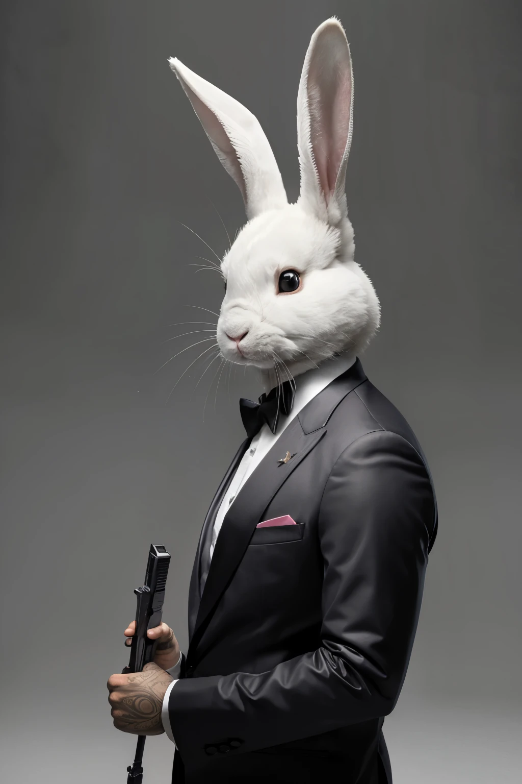 ((best qualityer)), ((work of art)), (detailded), Create an image with 2.048 x 1.152 pixels Of an armed gangster rabbit

