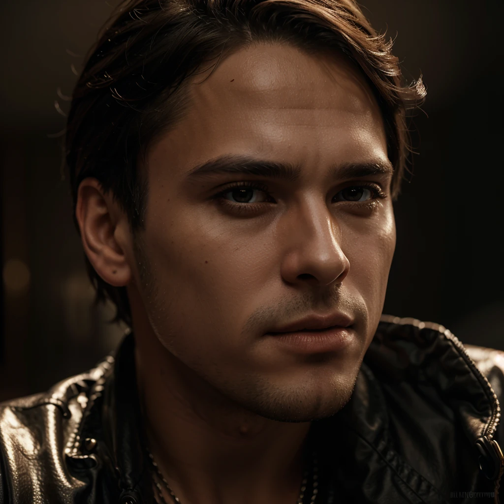 1 handsome boy, smoking, wearing clothes with "Lorenzo" text, detailed facial features, ultra-detailed, 8k, high quality, cinematic lighting, dramatic lighting, moody atmosphere, warm color tones, oil painting style