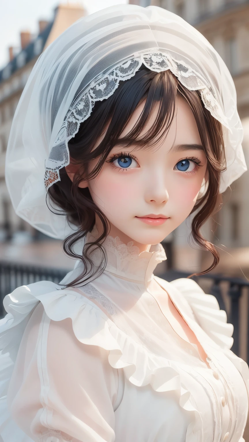 detailed face, cute face,(8K, Highest quality, masterpiece: 1.2), Super detailed, Highest quality, Ultra-high resolution, Professional Lighting,, Paris , Storm scene, Edwardian woman in white, watercolor  