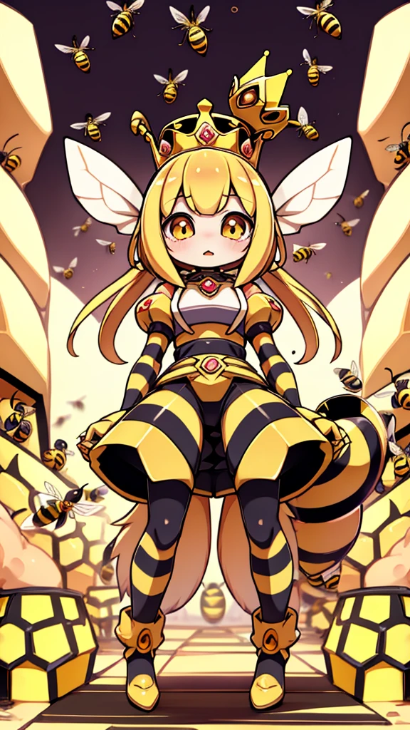 bee女孩，bee girl，mature body，拟人bee，拟人bee，Compound eyes，crown，cute，bee触角，bee，bee皮肤