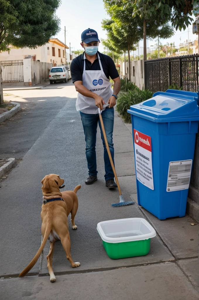Crea un dispensador de food para perros q contenga 5 usos de almacenar agua, food, garbage bags, penalty, broom