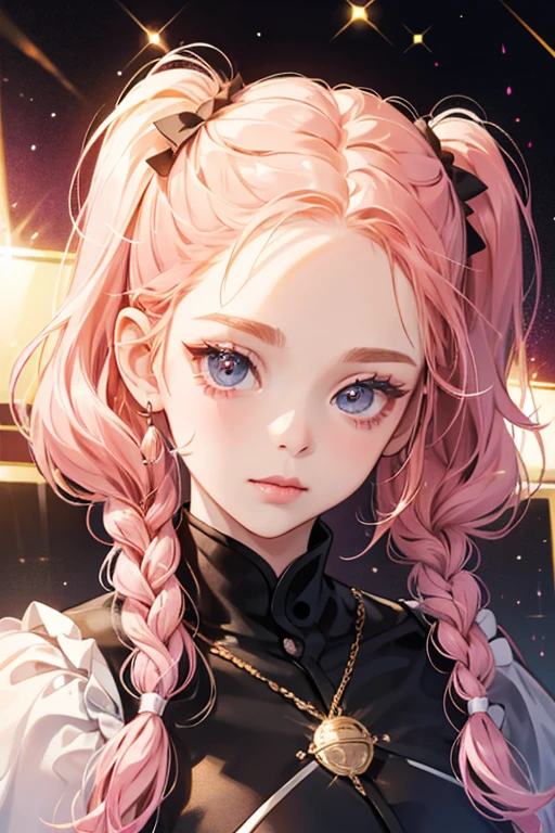 Rolls has ginger braided hair, with pigtails behind her, black eyes, a pink nose and white skin. SPARKLE; GLITTER