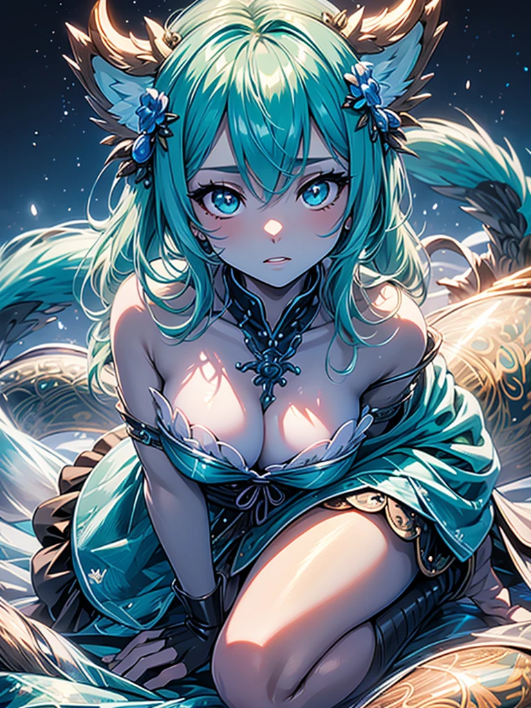 The best quality ((Masterpiece)) high definition Miku Hatsune x vixen high definition add_detail:1, blue fur,kitsune ears, tribal tattoo add_detail:1, pretty girl add_detail:1, feudal priestess clothing add_detail:1, japanese shrine landscape add_detail:1, japanese shrine costume add_detail:1, add_detail:1, full body add_detail, highly detailed face, deep aqua iris add_detail:1
