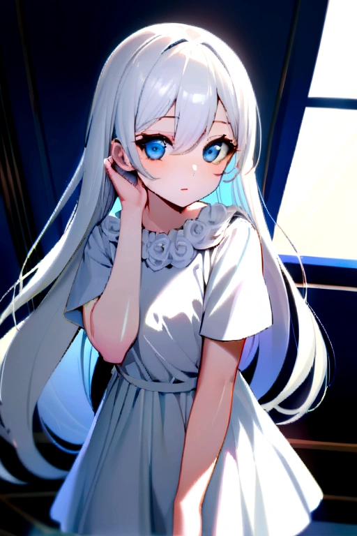 incomparable beauty, shiny skin, firm and shiny., blows between the eyes, Shiny Straight Beautiful Platinum Blonde, super long hair, Smooth and silky, eyeliner, sexy beautiful innocent 14 years old, High Definition, big ones, beautiful bright blue eyes., beautiful and charming girl, baby face, short-sleeved shirt