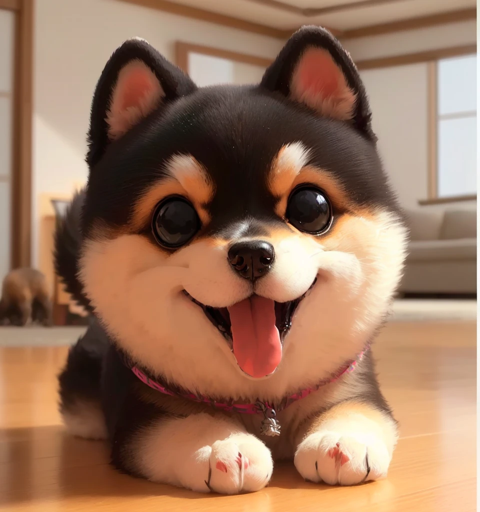 Black Shiba Inu sitting and tilting its head、Looking at me with sparkling eyes、Black Shiba Inu Holding a Hand