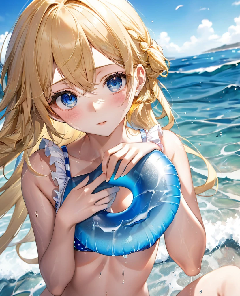 (masterpiece, best quality:1.2), (absurdres, highres, ultra-detailed), (perfect anatomy),
Beautiful woman、Frilly Swimsuit、Ocean、Blonde、Blue inner color、long hair、Pupil water、Swim ring、Dolphin
(8K, RAW photo:1.2),detailed face and eyes,intricate detail ,masterpiece ,sharp focus, high quality,BREAK,rating: general, newest