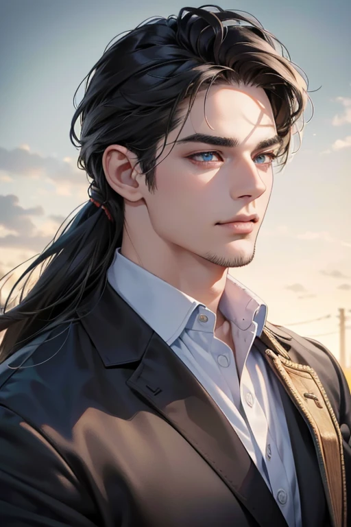 (best quality,4k,8k,highres,masterpiece:1.2),ultra-detailed,(realistic,photorealistic,photo-realistic:1.37),30 year old man,3 day beard,handsome anime,portraits,strong,masculine,dark hair,sharp jawline,mesmerizing eyes,perfectly styled hair,cool anime outfit,confident expression,vibrant colors,dynamic lighting, CEO and expression smile in love.

