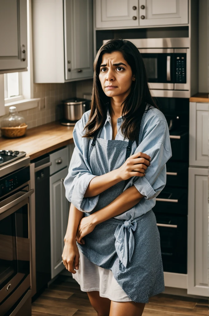 A scared person in the kitchen