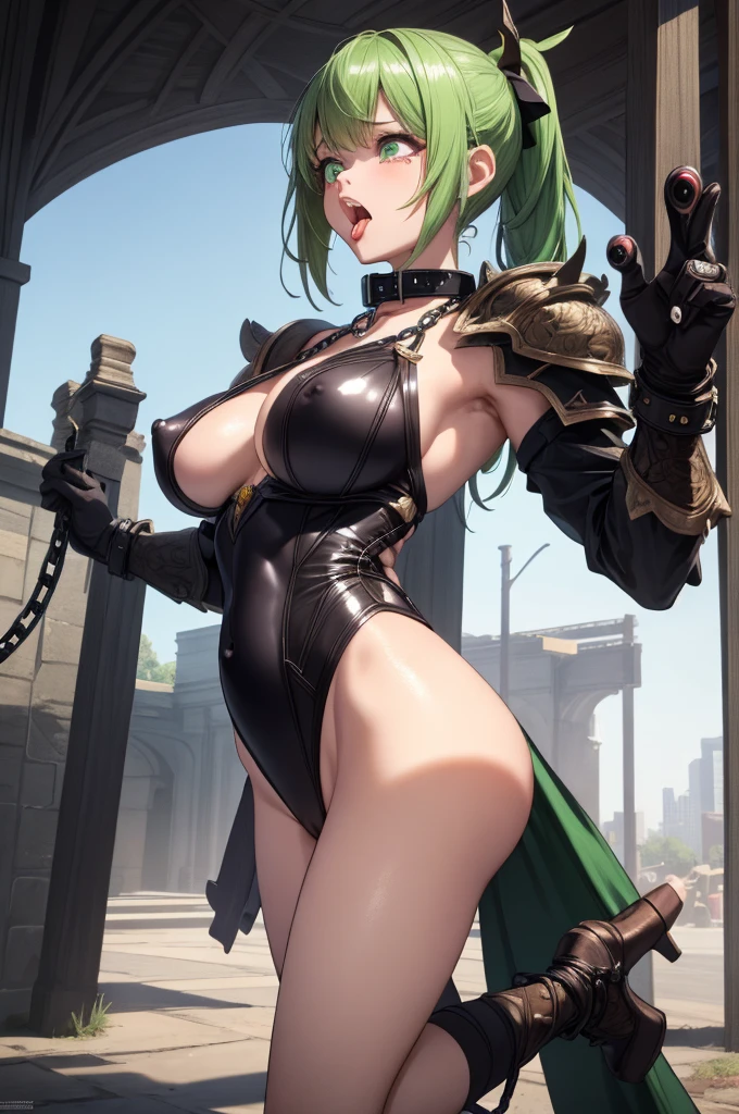 (best quality, masterpiece, uncensored, high quality, ultra detailed, extremely detailed CG, beautiful face, beautiful eyes, beautiful hair), solo, (1girl, (((yellow green hair, dark brown inner, Hair Flaps, short ponytail)))), (((((leotard armor, collar))))), (((((extremely awesome detailed deep-silky-healthy-lackwarm-foundational-baby face))))), nsfw, pussy, skindantation, hiqcgbody,(gleaming skin), (outdoors, alley:1.2), masterpiece,best quality,(size difference:1.4),(huge male necromancer,(monster:1.3),vampire standing:1.3), meatshield style and (1girl) and (monster sex), motion lines,(suspension,reverse suspended congress),(absurd stomach bulge), collar, chain,cum, penis, tears, small breasts, nipples,large insertion,teeth, bound, bdsm,rolling eyes, vaginal,bondage,navel, tongue, open mouth, crying with eyes open, pussy, ahegao, tongue out, spread legs, (legs up),restrained, testicles,fucked silly, cuffs, nude, black collar,veins,arms up, (eerie atmosphere, horror theme), suspenders, (extremely awesom e detailed and ribbon:1.3),(extremely awesome detailed deep-silky-healthy-lackwarm-foundational-soft-skin:1.1), (extremely awesome detailed gleaming skin), (extremely awesome detailed pretty face, extremely awesome detailed eyes, extremely awesome detailed shiny hair:1.2), (embarrassed, closed mouth:1.4), extremely awesome detailed dynamic lighting, extremely awesome detailed caustic, extremely awesome detailed deep shadows,(best quality, highres, absurdres, extremely awesome detailed CG unity 8K HDR wallpaper, perfect anatomy:1.1),(extremely awesome detailed realistic, extremely awesome detailed 3d:1.0)