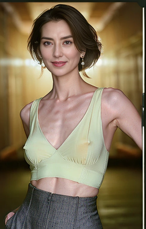 (Highest quality,8K,masterpiece),
Rough skin,Wrinkles around the mouth and eyes、 Anatomically correct, sharp, Gray background((Japanese Mature, 50 years old)), alone, ((Facial wrinkles),Dark Eyes、Medium、Cleavage, Shapely Breasts, Straight light brown hair that reaches the shoulders, Chubby body type (((Stand upright, Facing the center of the screen.))), Close your mouth and look ahead with a serious face.,,Loose silk blouse,A slit skirt that accentuates the waist, Looking at the camera。Sexy Makeup、、smile、Beautiful clavicle、Pubic shape、Breasts are hidden by clothes
