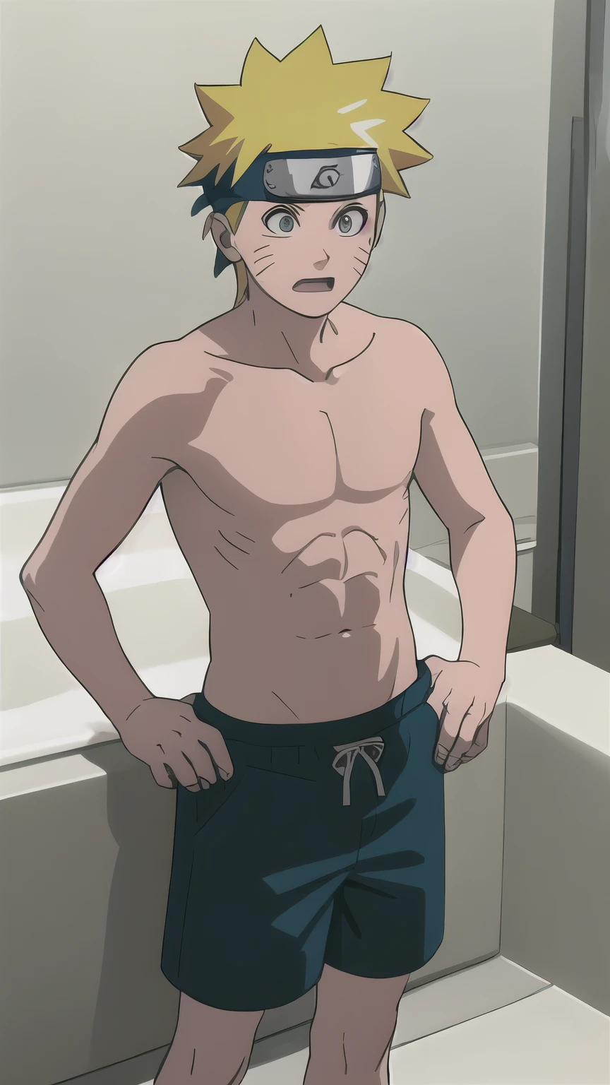 Naruto, shirtless, underpants, turquoise briefs, bathtub, -yeld bo