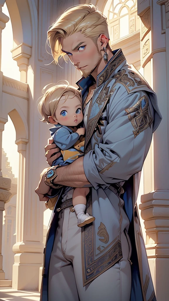 (man:1.5),1 man,male, muscle, 1boy, muscle, pectoral,  muscular, Mature man,45 year,1 man,macho man,((blonde hair,nice hair style,short blonde hair)),(((blonde very short beard, blonde very short beard))), (((blue_eyes:1.3))),intricate eyes,beautiful detailed eyes,symmetrical eyes,thicc, ((detailed face)),macho man,

(male caucasian prince),prince,

(((lustrous skin:1.5,tanned skin,bright skin: 1.5,skin tanned,shiny skin,very shiny skin,shiny body))),powerful,heroic,nsfw,

 caucasian,elegant,

(open coat, arabian fashion,arabian coat, jeans,white shirt,  masculine features, modern style,arabian clothes),(((blue coat, blue coat outfit, wearing a blue coat:1.3,arabian blue coat))),(arabian jewelry,intricate necklace),((bulge in pants)),(((intricate outfit,intricate clothes,ornate outfit))),

(dynamic pose:1.0),embarrassed,(centered,scale to fit dimensions,Rule of thirds),

indoors,(huge columns of an Arab palace,arab palace,arab palace background),scenery,extremely scenery,arab style,

(Glossy winter ornaments),highres,sharp focus,(ultra detailed,extremely detailed),(photorealistic artwork:1.37),(extremely detailed CG unity 8k wallpaper),(((vibrant colors,vibrant theme))),(intricate),(masterpiece),(best quality),artistic photography,(photography taken by sldr),(intricate background),perfect rendered face,perfect face details,realistic face,photo realistic,((intricate detail)),(((realism))),
