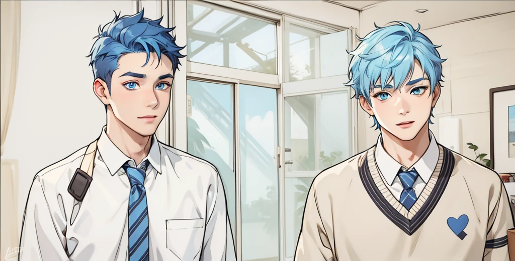 two cute boys with blue hair and the other with black hair and blue eyes
