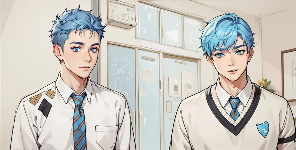 two cute boys with blue hair and the other with black hair and blue eyes