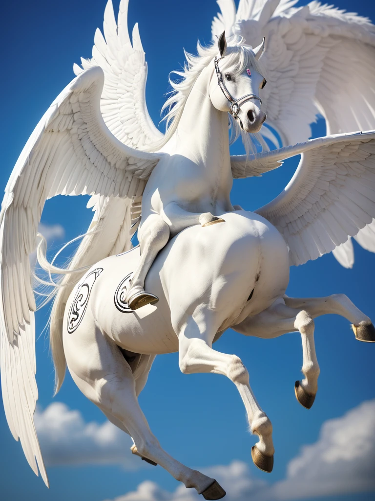 (((Highest quality, masterpiece, Ultra-high resolution, Realistic:1.4, RAW Photos, 非常にdetailed, Perfect Anatomy, A pure white Pegasus:1.5,Pegasus is pure white and has long wings.,Pegasus has long wings and is about to take off.:1.5,Full body photo,)))((Highest quality)), ((masterpiece)), (detailed), The pure white Pegasus is about to take flight,Impressive
