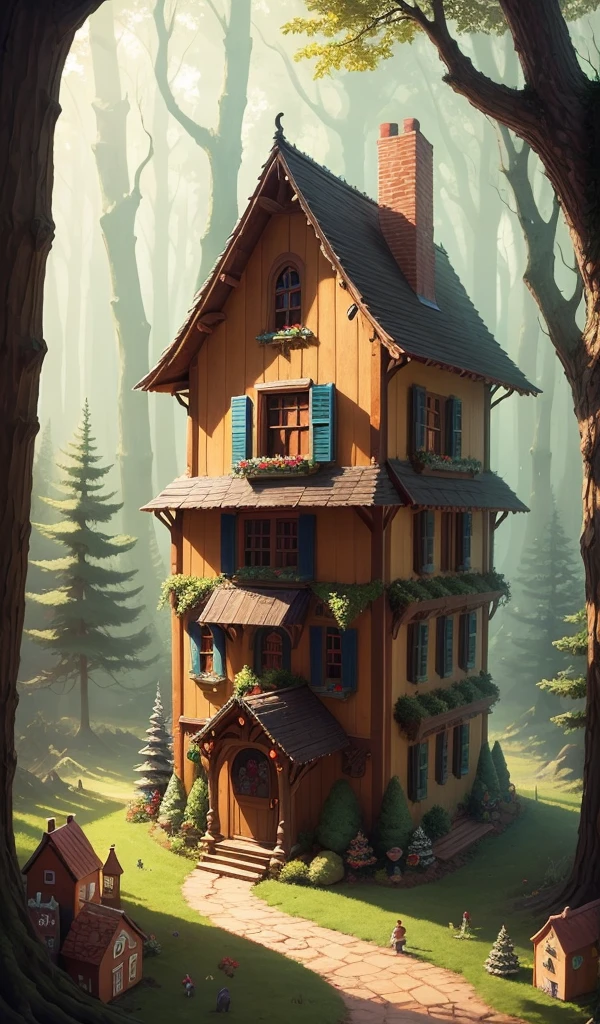 (Anime style, highly detailed), candy house nestled in a forest clearing, vibrant and colorful. Astonished faces of one boy and one girl, surrounded by candy and sweets decorations with walls made of gingerbread and candy, fairy tale setting viewed from a low angle with trees framing the scene, creating an inviting and magical ambiance.