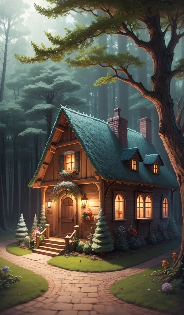 (Anime style, highly detailed), candy house nestled in a forest clearing, vibrant and colorful. Astonished faces of one boy and one girl, surrounded by candy and sweets decorations with walls made of gingerbread and candy, fairy tale setting viewed from a low angle with trees framing the scene, creating an inviting and magical ambiance.