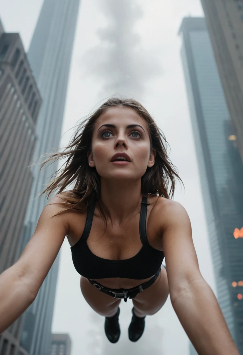 (GoPro view :1.1), willa holland in a (Die Hard (1988) film scene:1.1),hyperrealistic,professional,gloomy horror crushing atmosphere,hyperrealistic,soft bokeh,(hyperrealism),view from below shot,cinematic quality,((cinestill 800 film)),detailed realistic,35mm,rendered by octane,iso 150,