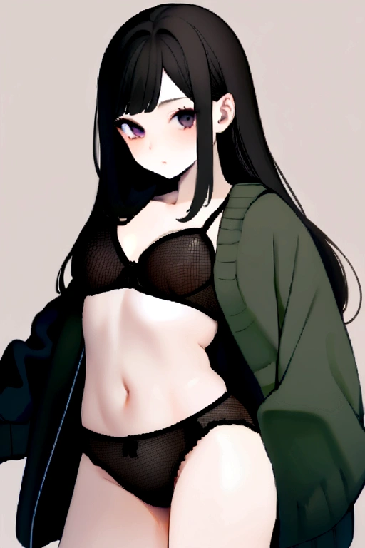 photograph of a 20 year old woman, face perfect, Ogood de arte, good, Underwear, blackw_good, jaket, blackw_panties without the bottom