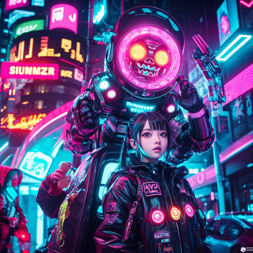Cute,Monster,cyber punk,psychedelic