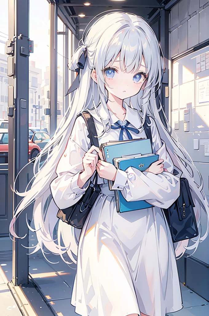 Beautiful girl carrying heavy books in her hands、cute、Highest quality、masterpiece、One Girl、beautiful、Troubled face