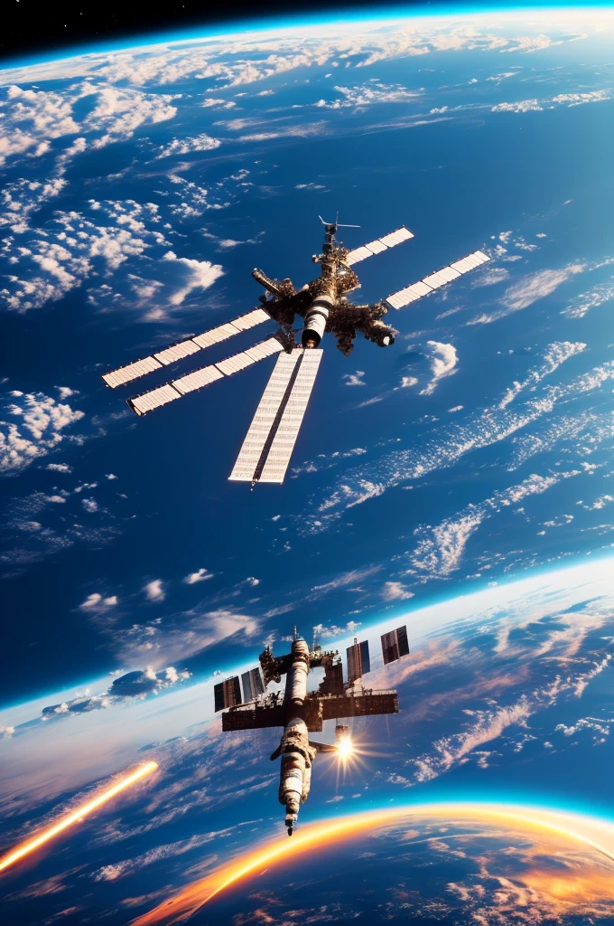 international space station, masterpiece, best, photo realistic space scene, orbital reef, spaceship under construction, eva