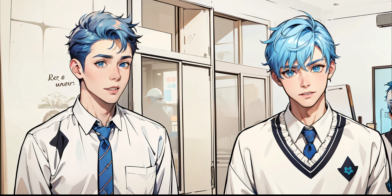 two cute boys with blue hair and the other with black hair and blue eyes