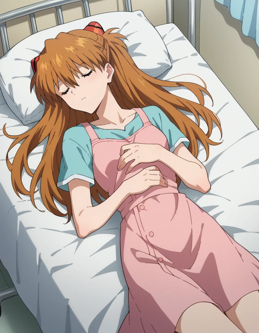 
underwear,nudescore_9, score_8_up, score_7_up, source_anime,
asukalangley, asuka langley soryu, long hair, bangs, brown hair, hair ornament,
hospital gown,
indoors, hospital, lying on back, sleeping, hospital bed, closed eyes,
looking at viewer, dutch angle, cowboy shot,