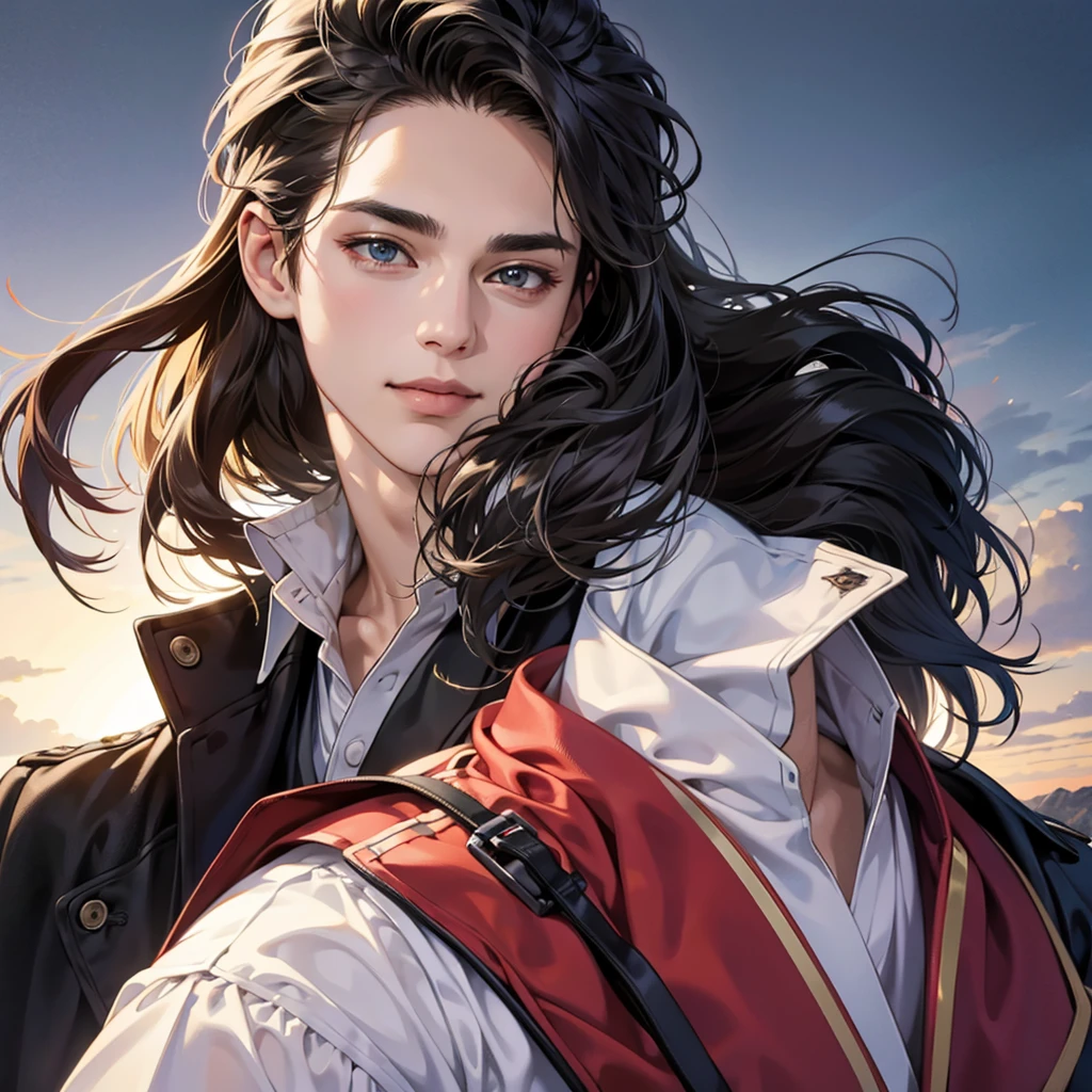 (best quality,4k,8k,highres,masterpiece:1.2),ultra-detailed,(realistic,photorealistic,photo-realistic:1.37),30 year old man,3 day beard,handsome anime,portraits,strong,masculine,dark hair,sharp jawline,mesmerizing eyes,perfectly styled hair,cool anime outfit,confident expression,vibrant colors,dynamic lighting, CEO and expression smile in love.