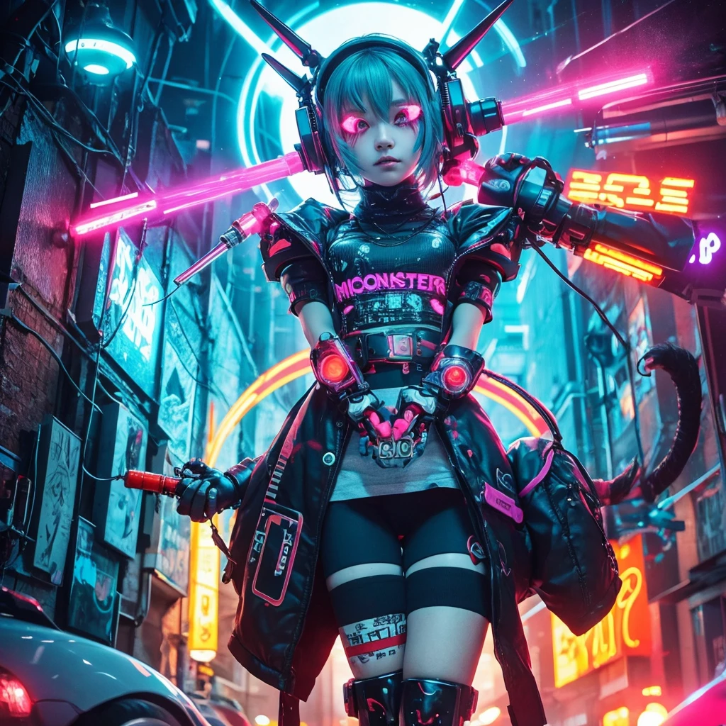Cute,monster,cyber punk,psychedelic,psycho,anime,full