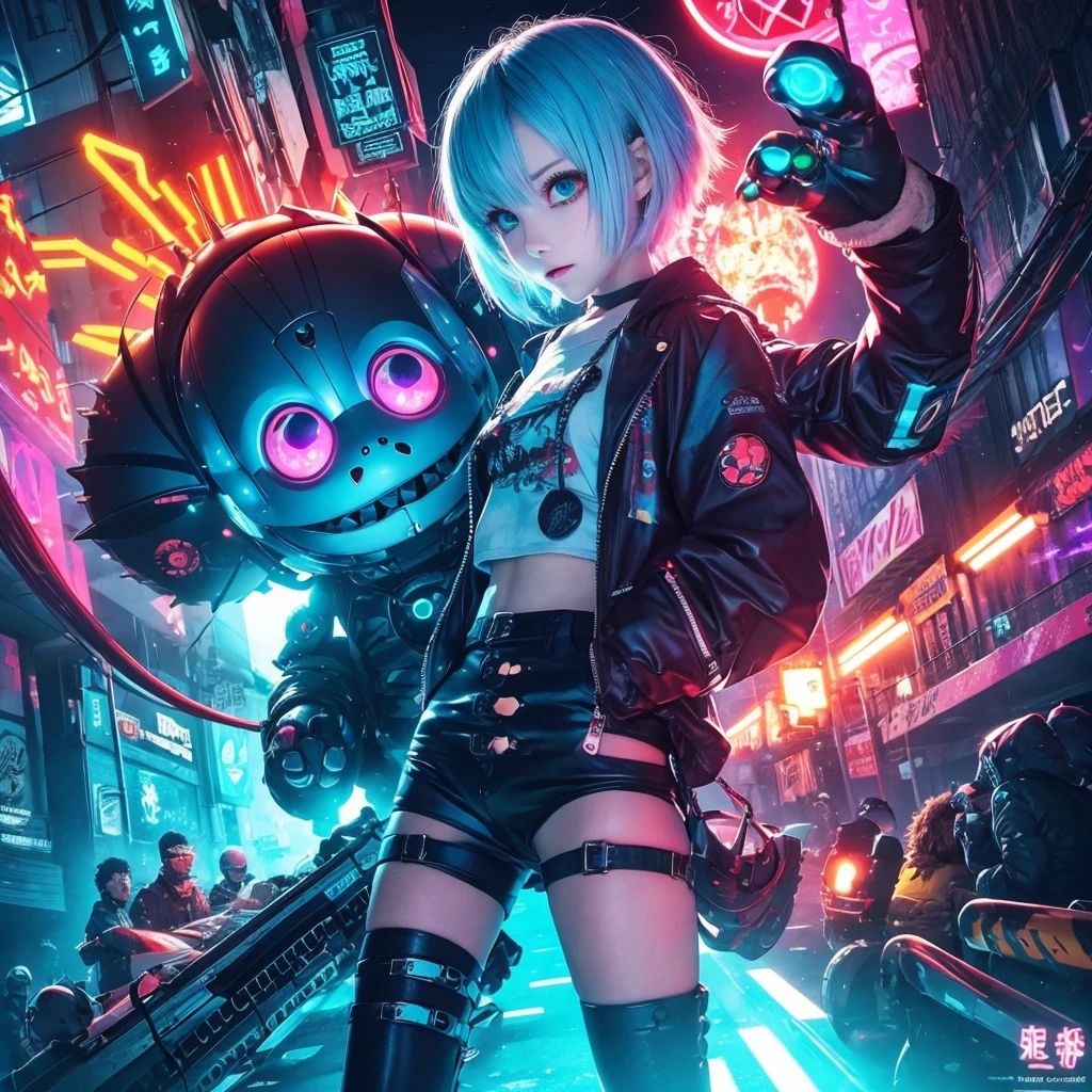 Cute,monster,cyber punk,psychedelic,psycho,anime,full