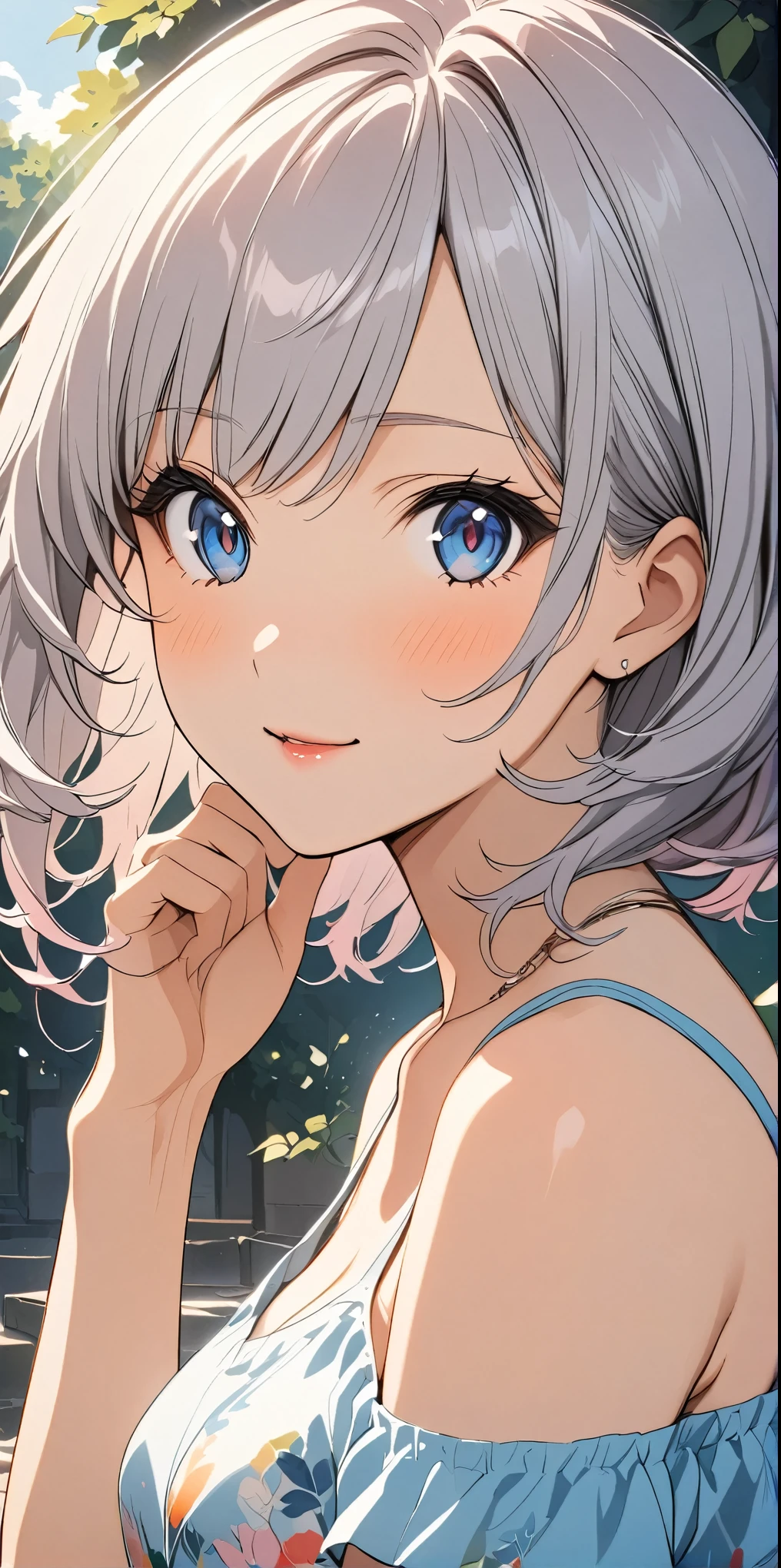 A close up of a woman with blue eyes and a white hair - SeaArt AI