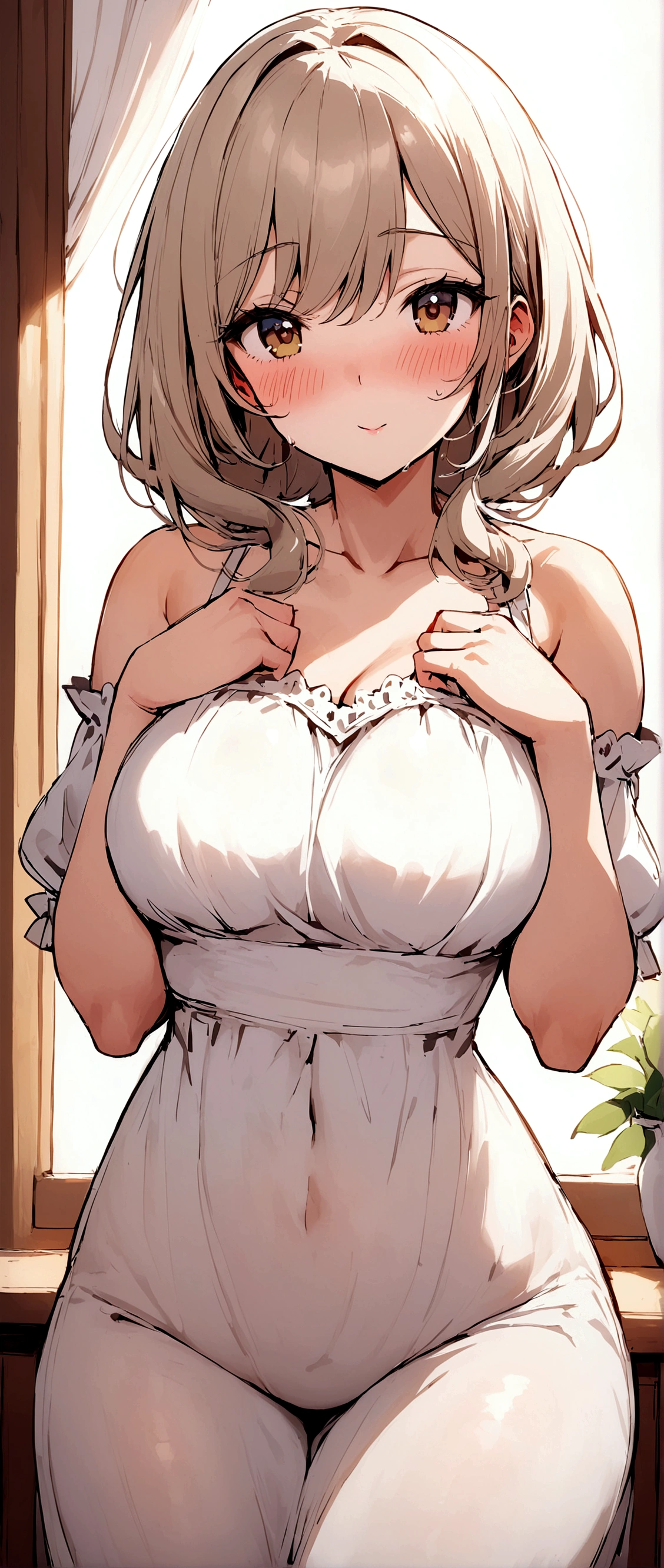 Blushing MILF watching the viewer with her big