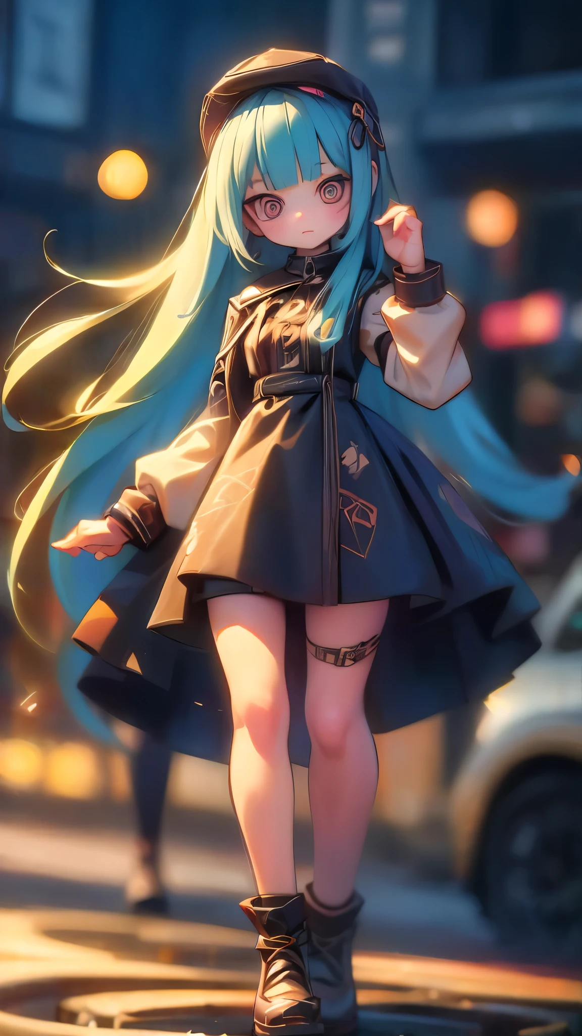 (full body),2D,#quality(8k,wallpaper of extremely detailed CG unit, ​masterpiece,hight resolution,top-quality,top-quality real texture skin,hyper realisitic,increase the resolution,RAW photos,best qualtiy,highly detailed,the wallpaper), BREAK,solo,#1girl(cute,kawaii,cute smile,hair floating,hair messy,black hair,long hair,twin tails hair,pale skin,skin color blue,eyes are red,red eyes shining,big eyes,ripped clothe:1.8,tight tube top,breast,tight hot pants,cute pose:2.0,stomach shown :0.8,punk fashion,black cat ear:1.4,cute pose:1.4,portrait:2.0,open mouth), BREAK ,#background(outside,noisy city,backstreet,narrow street,dark:2.0,neon lights),[chibi:2.0],(when drawing the hand please draw them anatomically very correctly for sure:1.4), BREAK 
