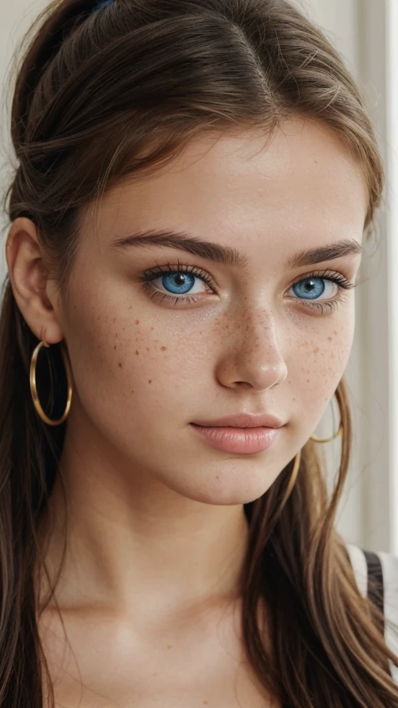 (1girl), low quality,amateur photography , raw, jpg,  grainy snapchat still,amateur photo,homemade photo,grainy,amateur photo,grainy, flash photo,POV. ((close-up)) photo shot of an attractive seductive 21 years old Russian girl with balkan-levant-face. Sleek Ponytail hair . she has perfect symmetrical reflective pupils and highly detailed glossy eyes. iPhone 14 Pro and Pro Max feature a 48-megapixel sensor with an f/1.78 lens, With freckles and blue eyes.
