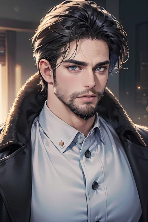 (best quality,4k,8k,highres,masterpiece:1.2),ultra-detailed,(realistic,photorealistic,photo-realistic:1.37),30 year old man,3 day beard,handsome anime,portraits,strong,masculine,dark hair,sharp jawline,mesmerizing eyes,perfectly styled hair,cool anime outfit,confident expression,vibrant colors,dynamic lighting