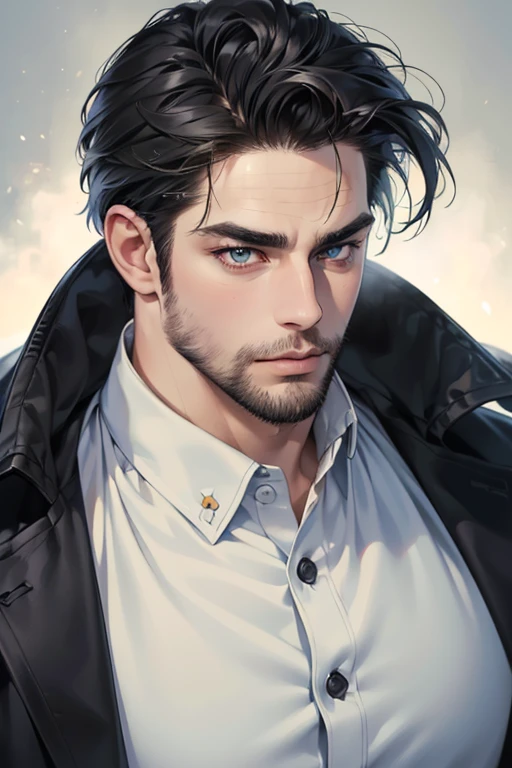 (best quality,4k,8k,highres,masterpiece:1.2),ultra-detailed,(realistic,photorealistic,photo-realistic:1.37),30 year old man,3 day beard,handsome anime,portraits,strong,masculine,dark hair,sharp jawline,mesmerizing eyes,perfectly styled hair,cool anime outfit,confident expression,vibrant colors,dynamic lighting