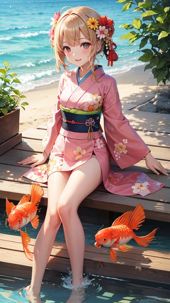 summer kimono Goldfish flower Girl clear cute Emotional