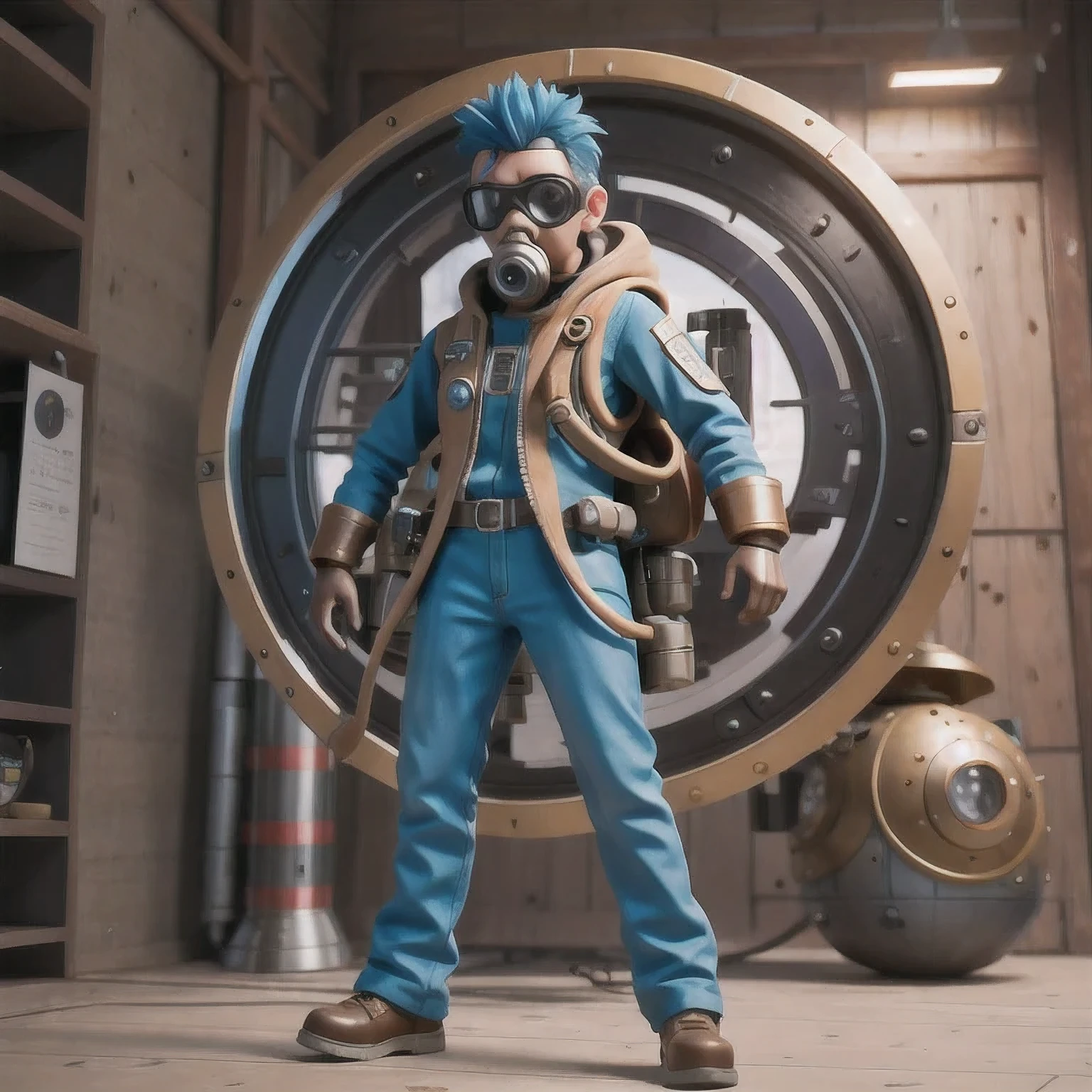 Image of a man wearing a gas mask and goggles, Science Fiction Characters render, 3D rendering style, Science Fiction Characters, Post-apocalyptic explorer, Science Fiction Characters, Stylized 3D rendering, 3 d character render, sci - fi pilot, Sci-fi soldier, character render, Stylized characters, Dusty spacesuit