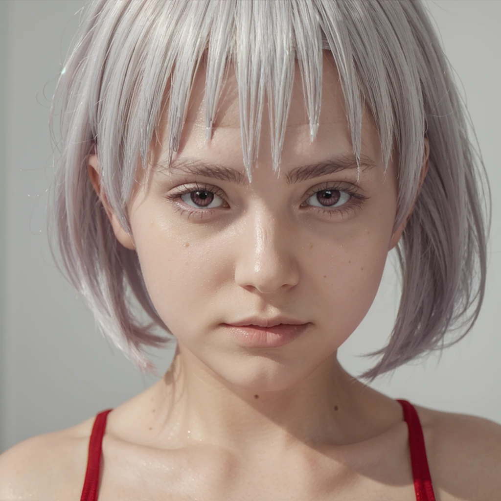 White hair，Red pupil，front，swimsuit，Blank Background