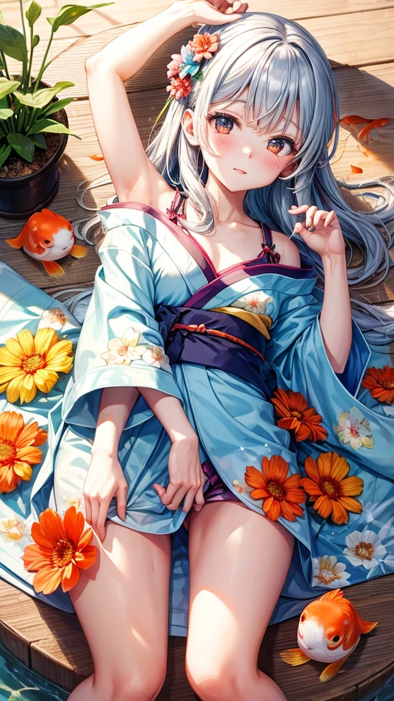 summer　kimono　Goldfish　flower　Girl　clear　cute　Emotional