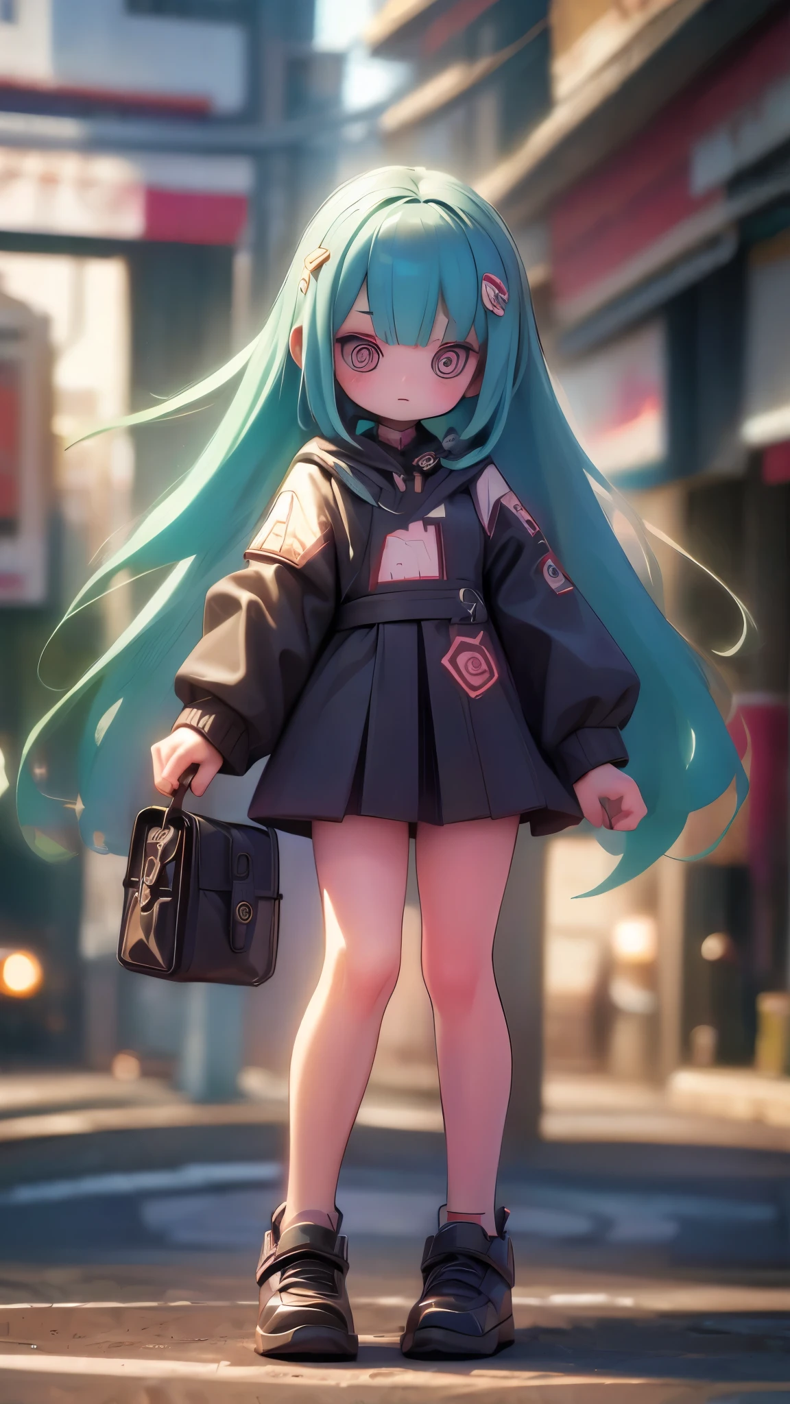 (full body),2D,#quality(8k,wallpaper of extremely detailed CG unit, ​masterpiece,hight resolution,top-quality,top-quality real texture skin,hyper realisitic,increase the resolution,RAW photos,best qualtiy,highly detailed,the wallpaper), BREAK,solo,#1girl(cute,kawaii,cute smile,hair floating,hair messy,black hair,long hair,twin tails hair,pale skin,skin color blue,eyes are red,red eyes shining,big eyes,ripped clothe:1.8,tight tube top,breast,tight hot pants,cute pose:2.0,stomach shown :0.8,punk fashion,black cat ear:1.4,cute pose:1.4,portrait:2.0,open mouth), BREAK ,#background(outside,noisy city,backstreet,narrow street,dark:2.0,neon lights),[chibi:2.0],(when drawing the hand please draw them anatomically very correctly for sure:1.4), BREAK 
