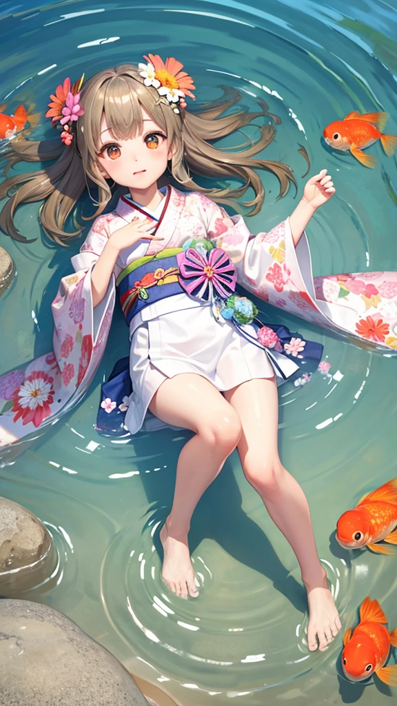 summer　kimono　Goldfish　flower　Girl　clear　cute　Emotional