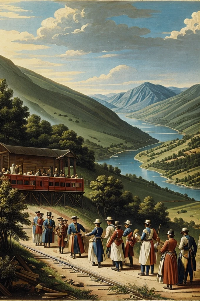 People in 1821 making a railway
