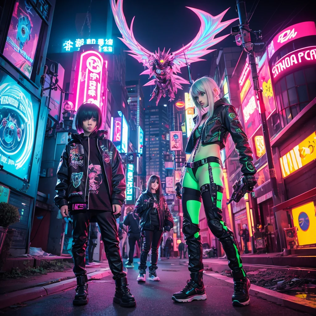 Cute,monster,cyber punk,psychedelic,psycho,anime,full body
